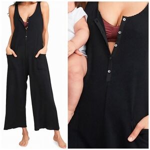 HATCH Maternity Nursing Friendly Half Button Black Soft Jumpsuit, 1/S